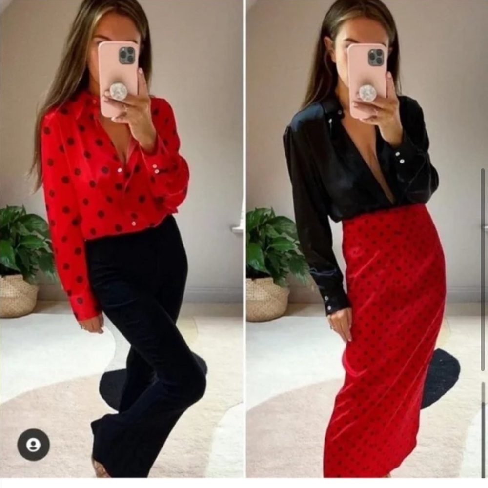 Zara Polka Dot Shirt and Pencil Skirt Set - Picture 4 of 15